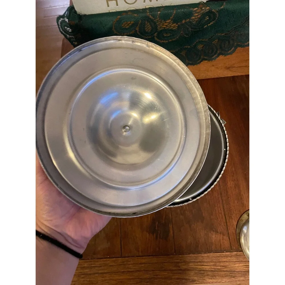 Antique Hammered Aluminum Ice Bucket Floral Tulip Lid Finial Mid Century Modern